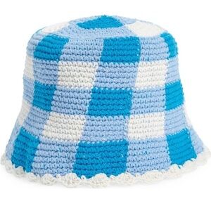 BP. | Gingham Knit Bucket Hat in Blue/Cream, NWT